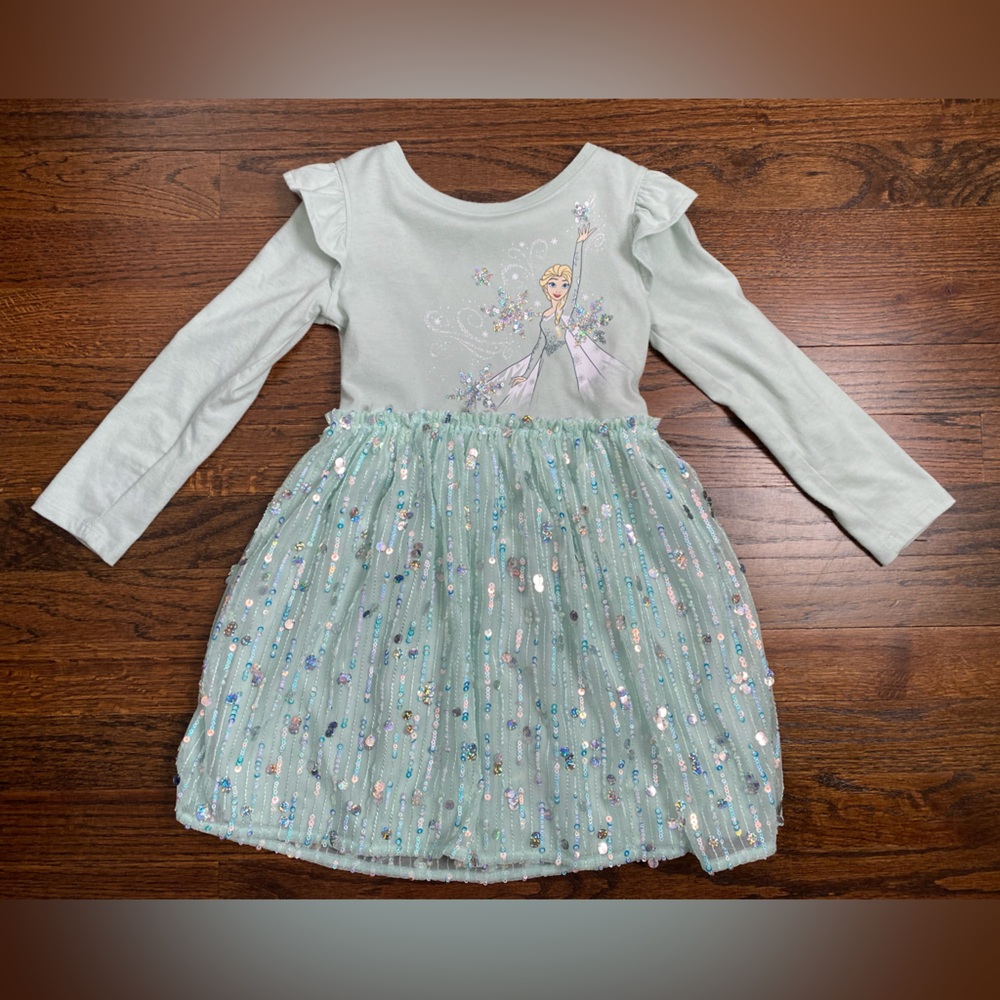 Disney Frozen ELSA ice queen silvery glitter shimmer sequin sparkle shirt dress
